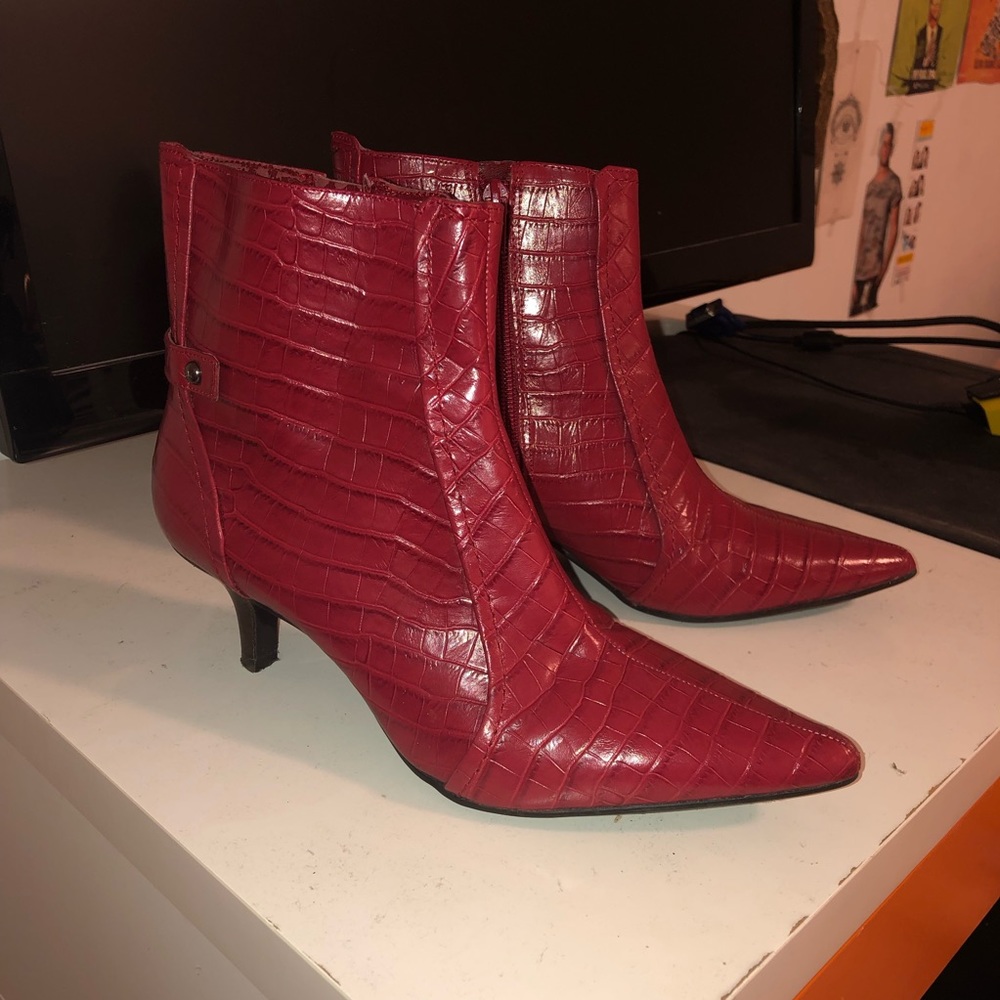 Anne Klein Red Faux Skin Boots